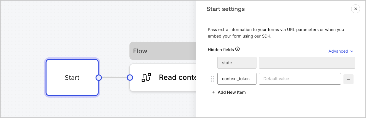 Dashboard > Forms > nœud Start