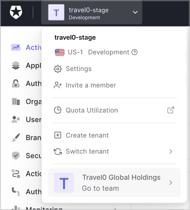 Auth0 Team Dashboard へのアクセス