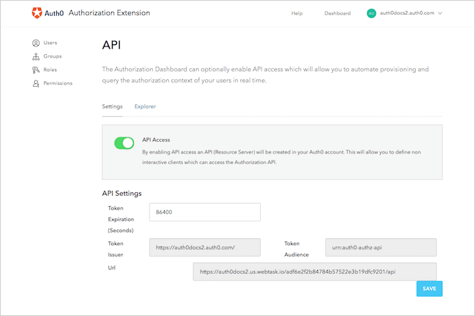 Dashboard - Extensions - Authorization Extensions Dashboard - API Access activé