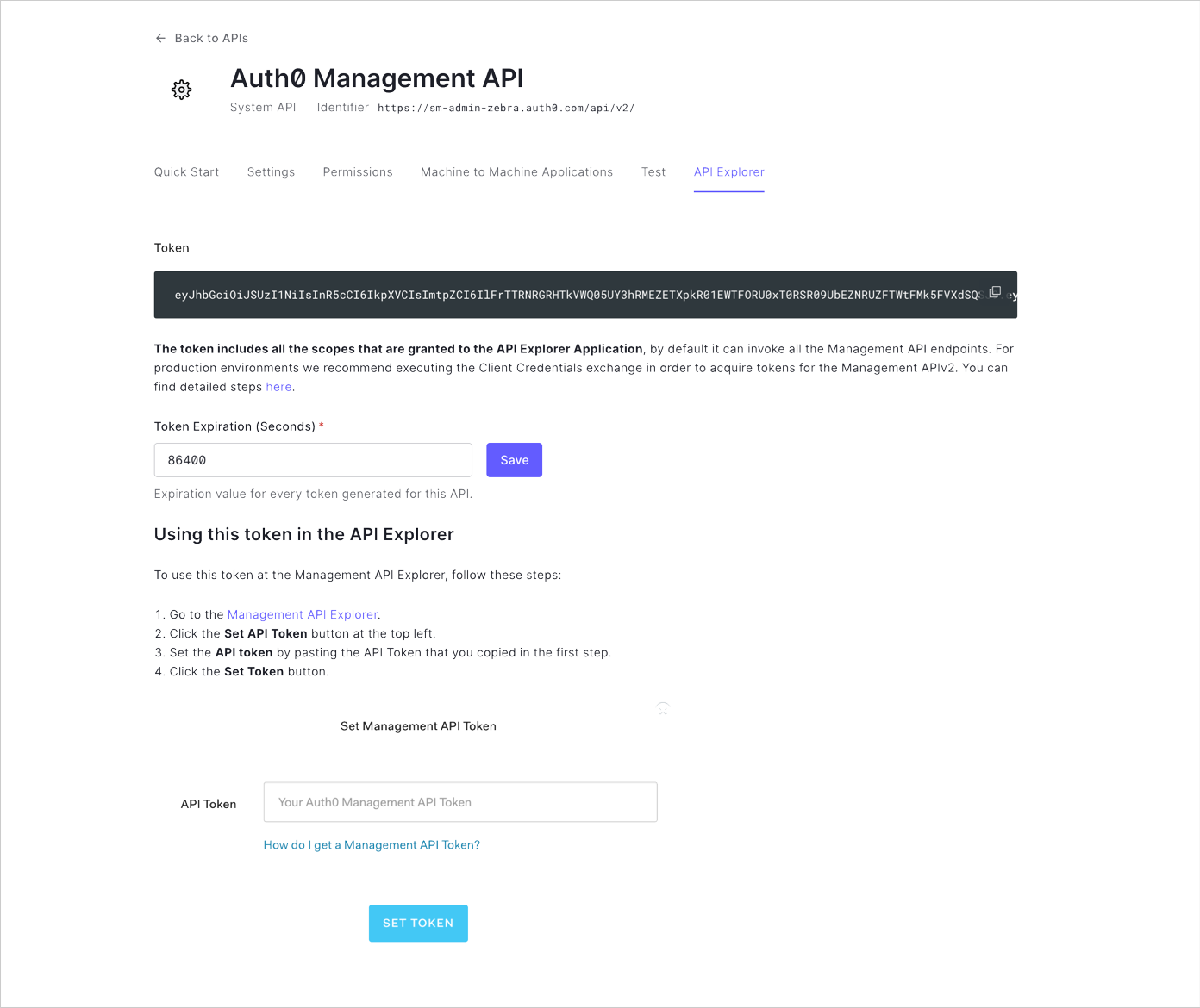 APIs - Jetons d’accès à la Management API - Test - Copier le jeton