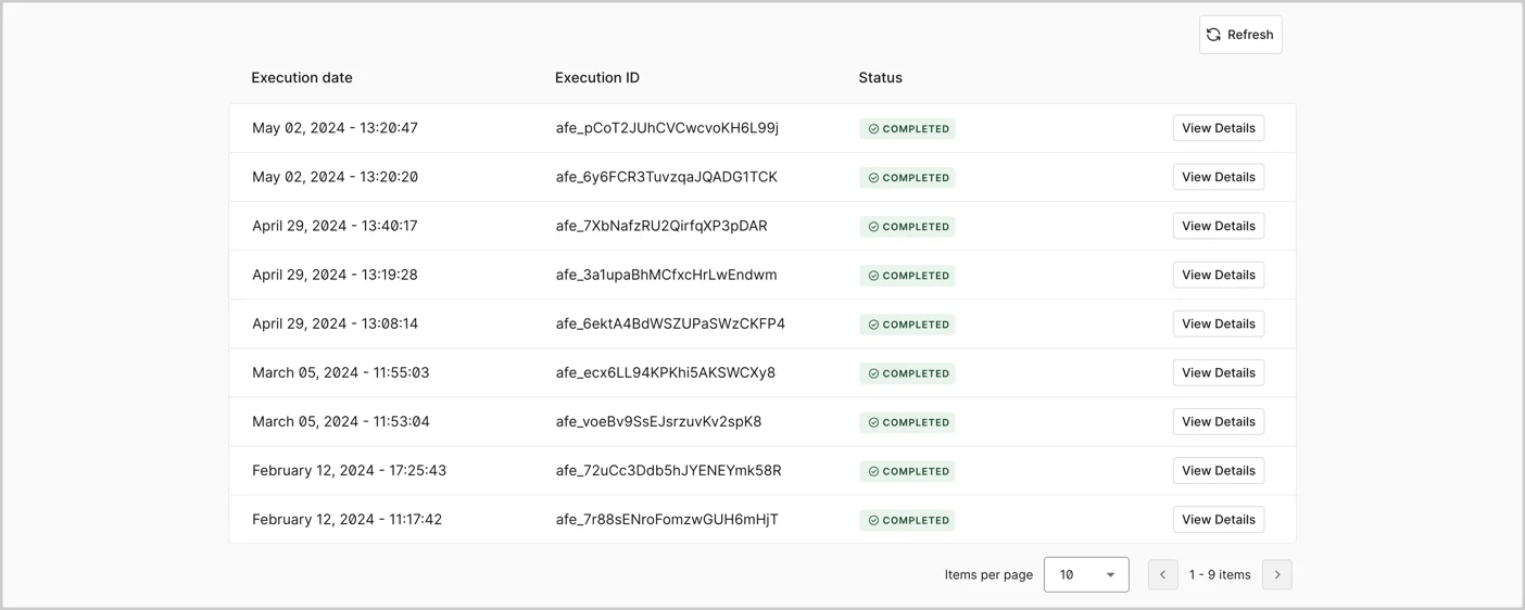 Dashboard > Actions > Forms > Flows > Execution