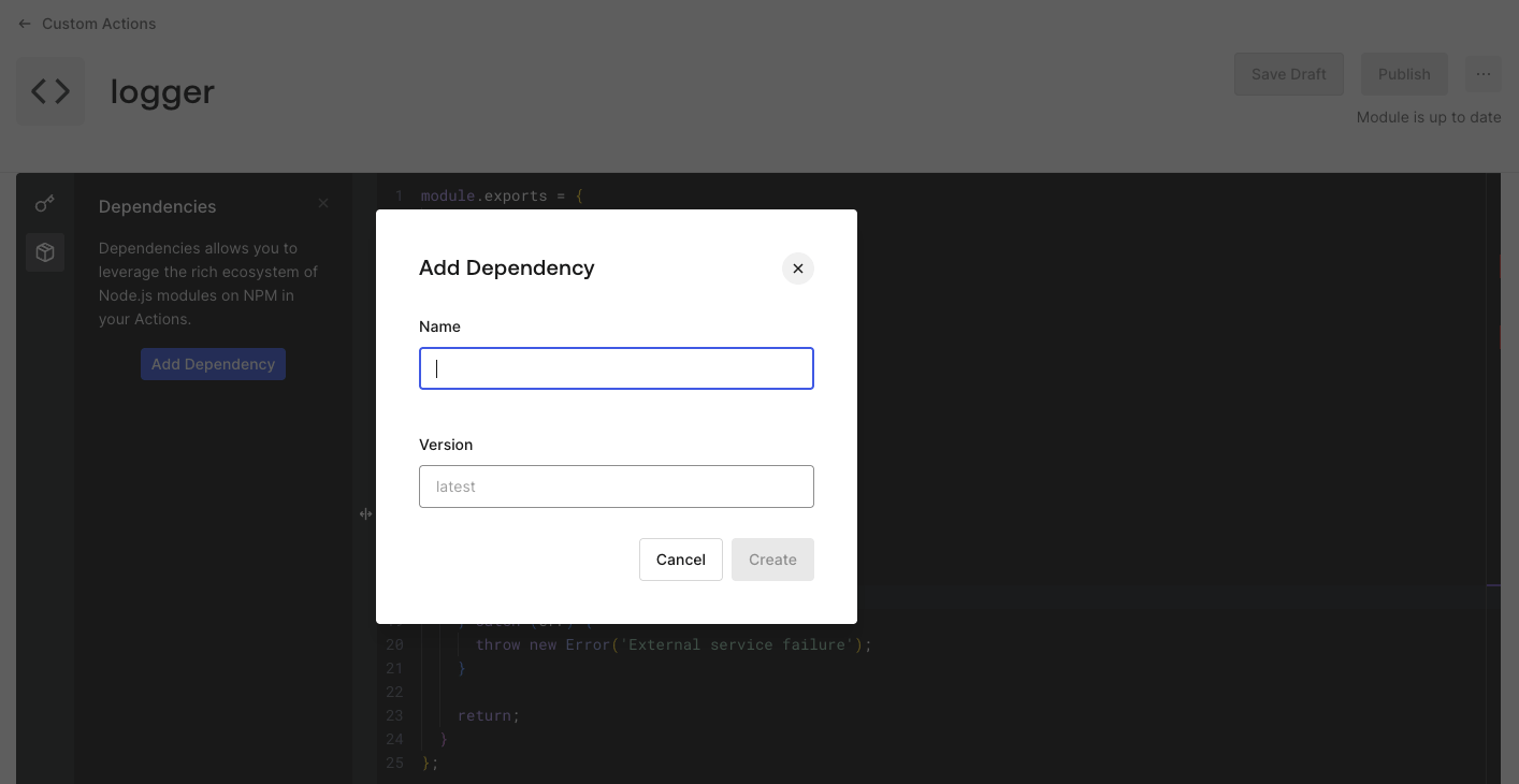Actions Modules - Dependency added