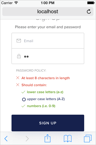 Auth0 Lock Password Strength checks on Mobile