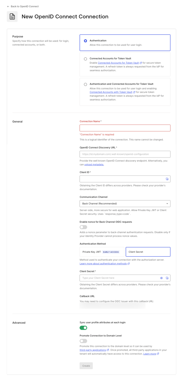 Enter OIDC Connection Details