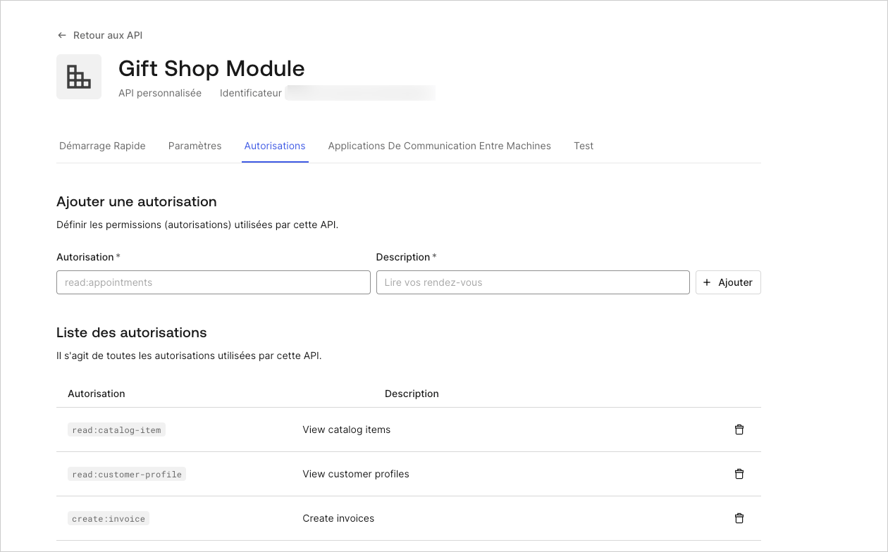 Dashboard – Applications – API – Permissions