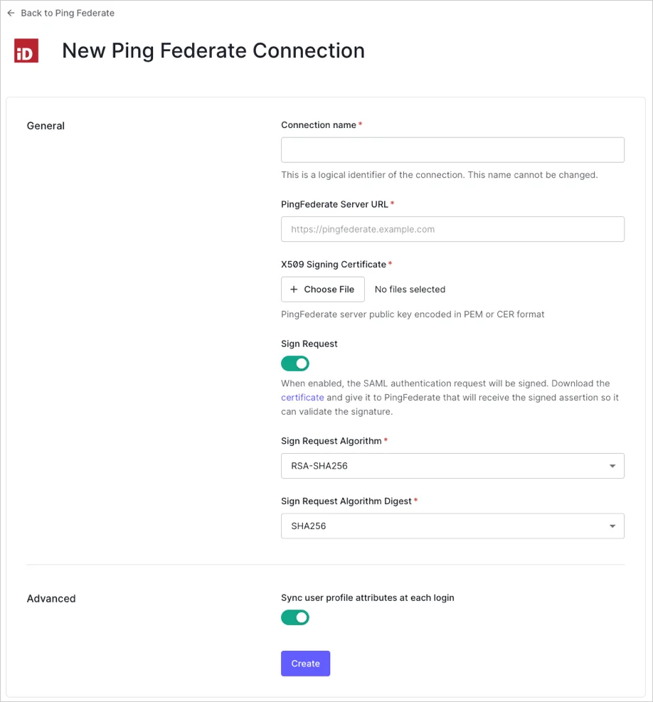 Configure Ping Federate Settings