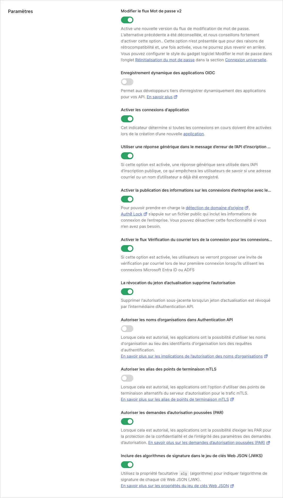 Dashboard Tenant Settings (Paramètres du locataire) Advanced (Avancés) Settings (Paramètres)