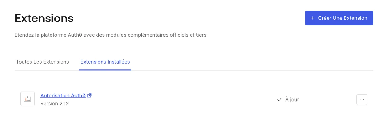 Dashboard (Tableau de bord) – Extensions – Installed Extensions (Extensions installées) – Authorization Extension (Extension d’autorisation)