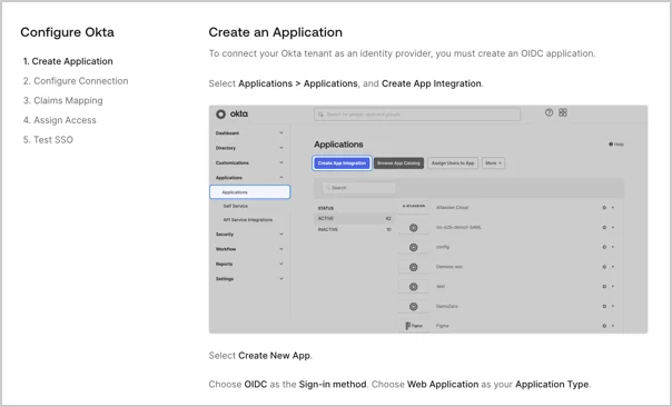 The second step of the self-service assistant that customer admins use to configure SSO.