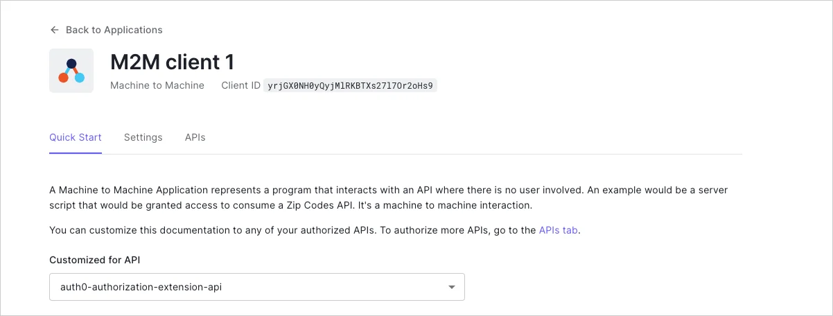Dashboard - Authorization Extensions - Client Quick Start