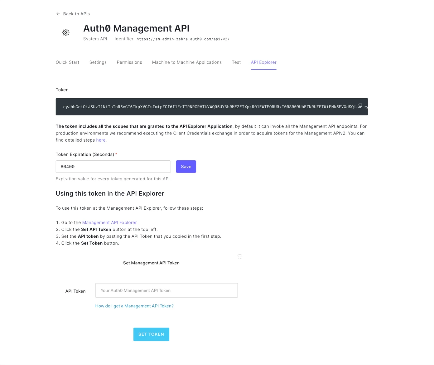 APIs - Management API access tokens - Testing - Copy token