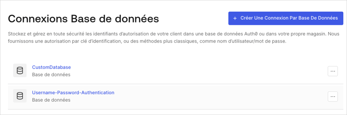 Tableau de bord - Authentification - Base de données - Liste des connexions de la base de données