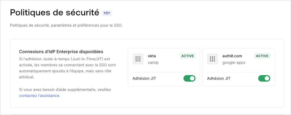 Connexion IdP d’entreprise JIT