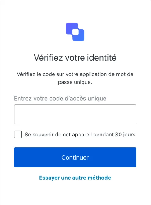 The Verify Your Identity screen prompting the user for a one-time code