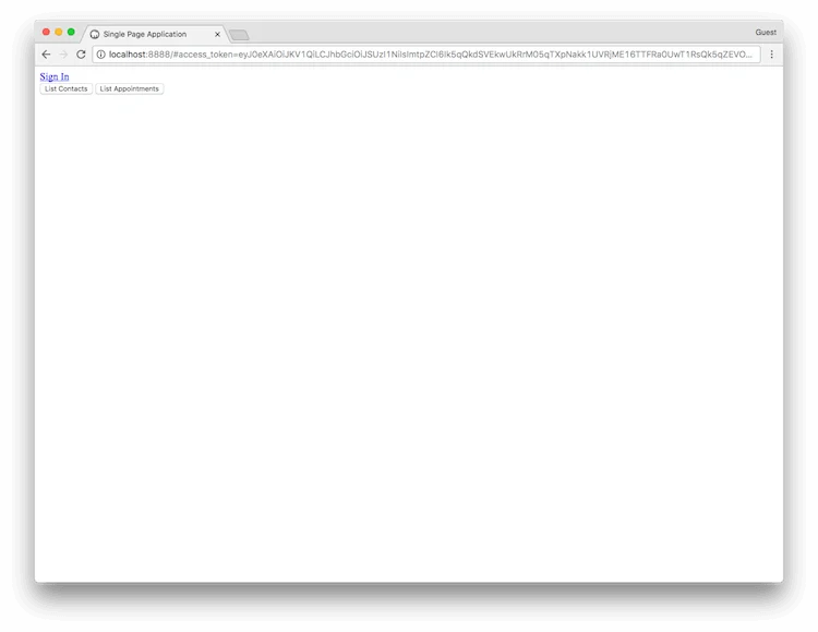 Example application user authorized screen