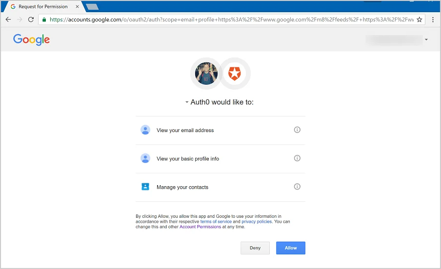Consent screen