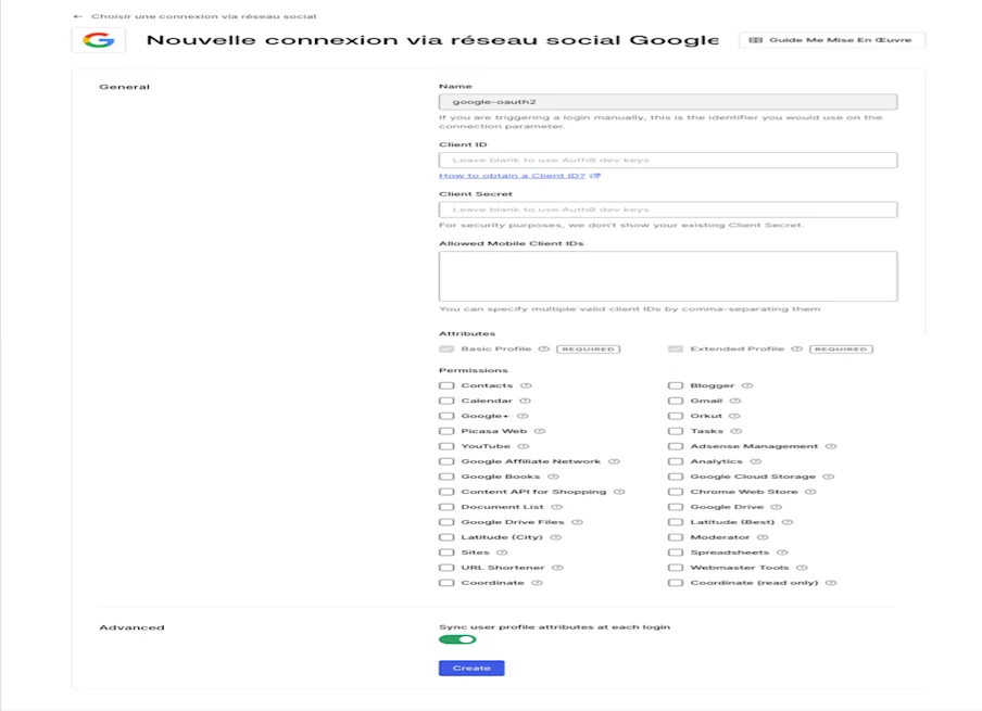 Autorisations pour Google