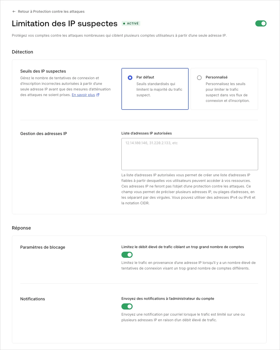 Personnalisation de la limitation des adresses IP dans le Auth0 Dashboard (Tableau de bord Auth0)