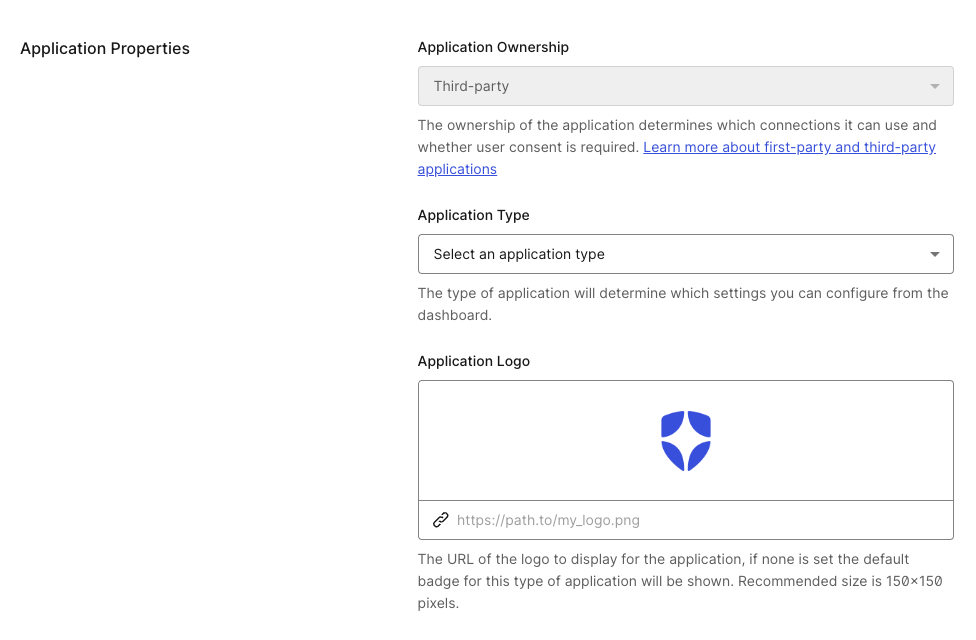 Dashboard Applications Application Settings Tab Application Properties
