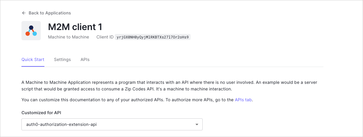 Dashboard - Authorization Extensions - Client Quick Start