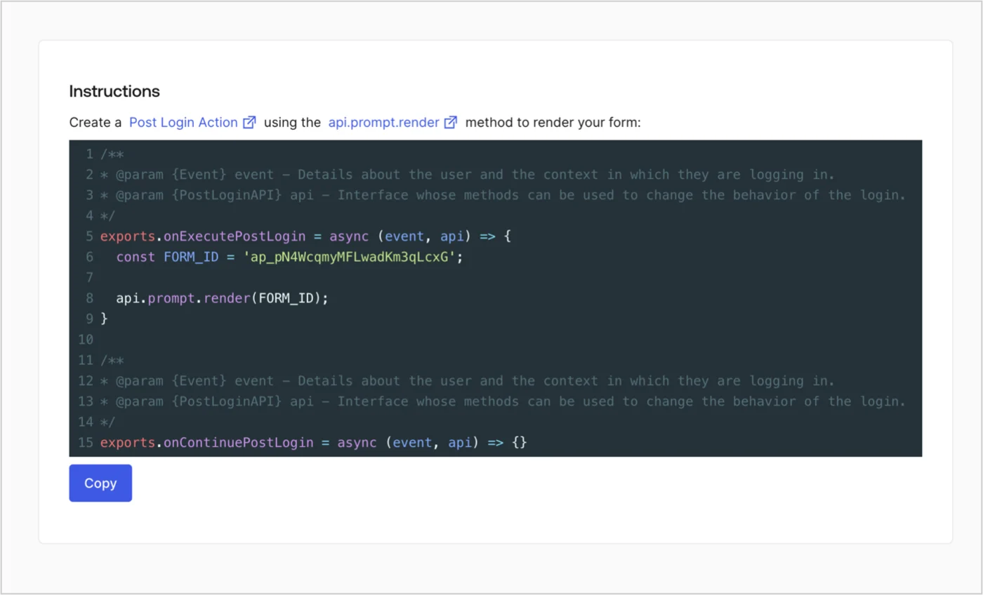 Dashboard > Actions > Forms > Form > Embed