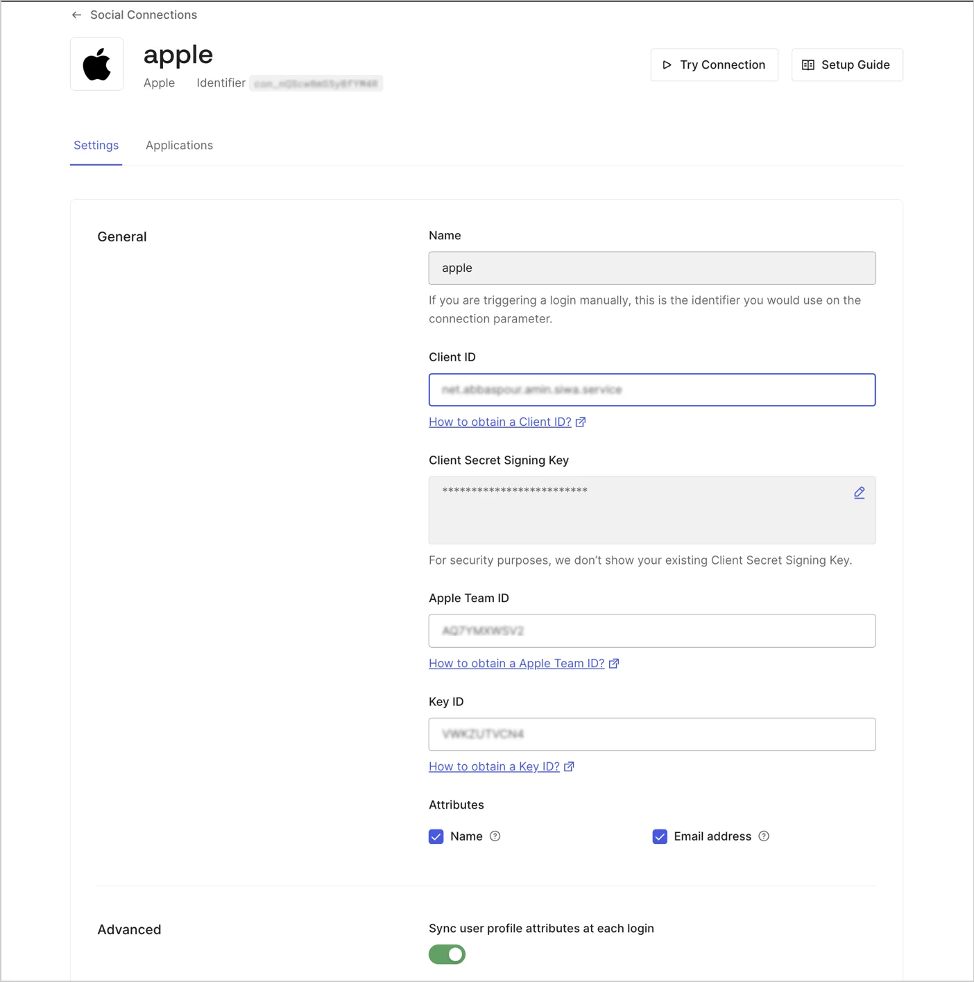 Apple Social Connection Settings