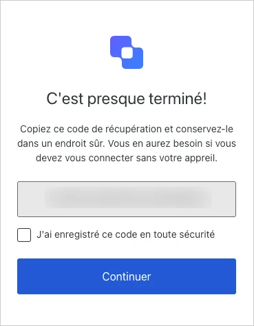 Exemple d’invite de code de récupération lors de la demande d’authentification multifacteur