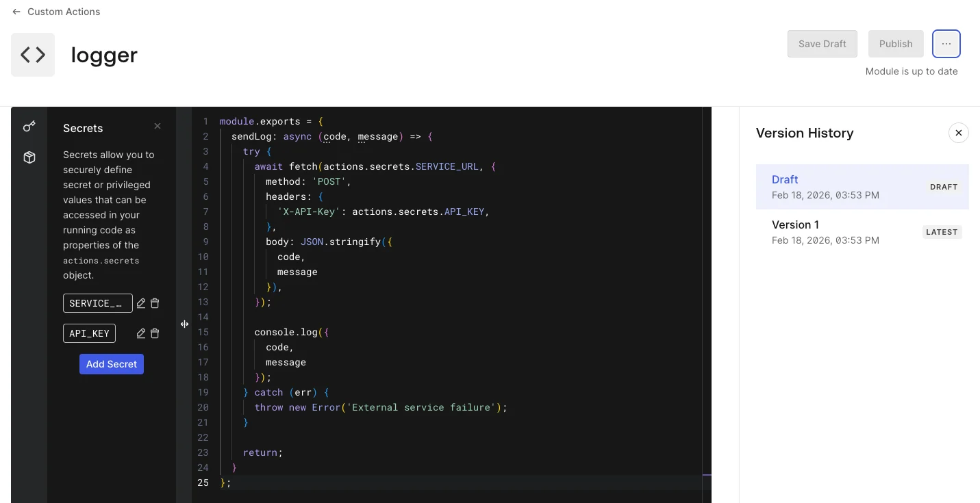 Actions Modules - Version History