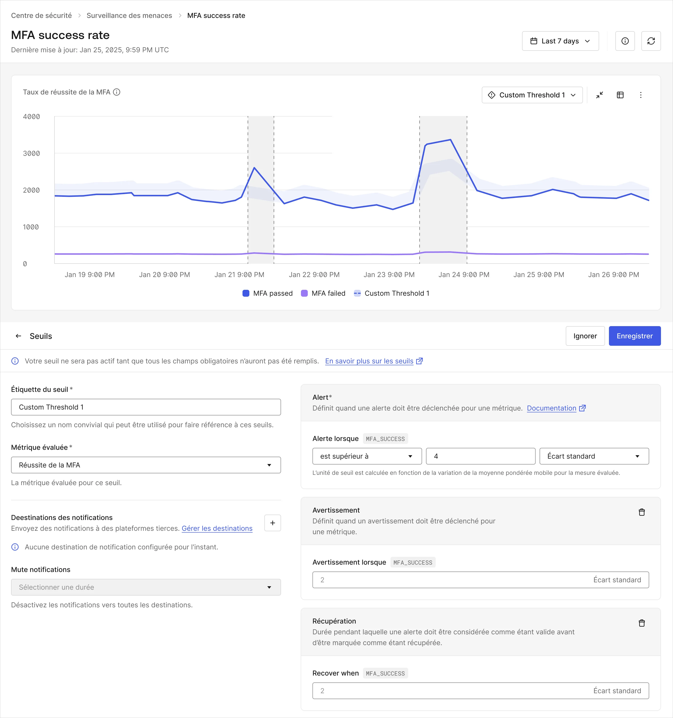 A second screenshot of our Security Center Thresholds product