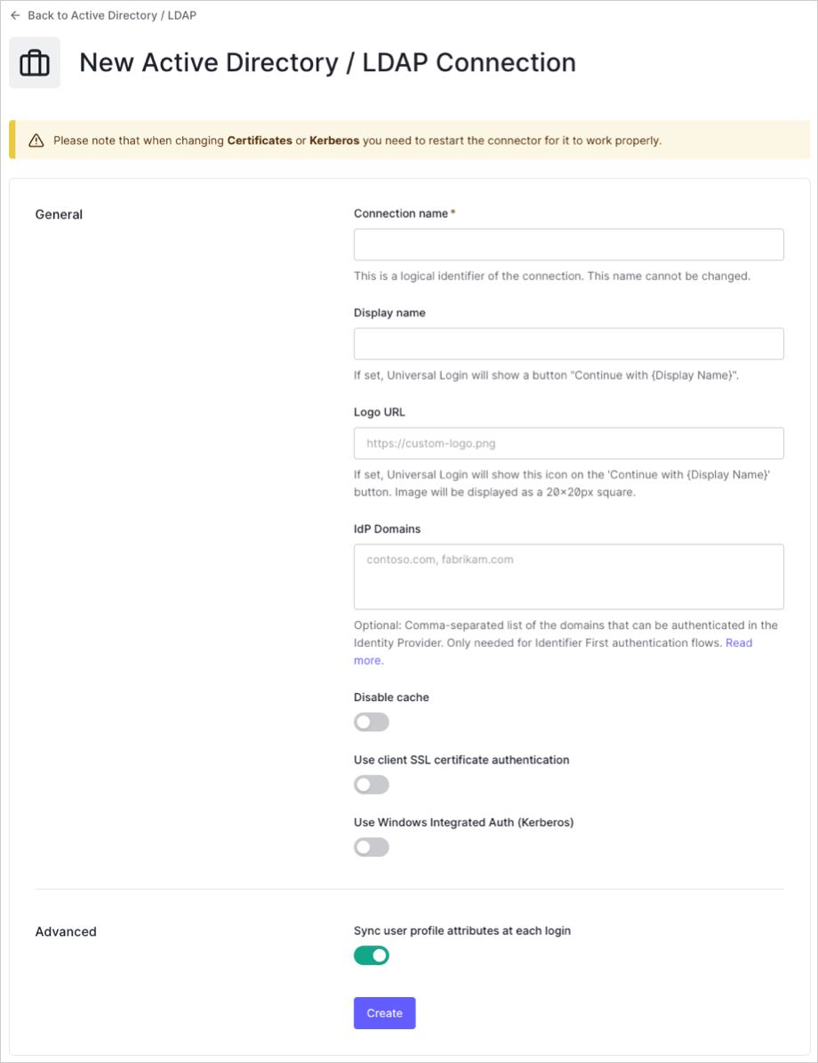 Saisir les détails de la connexion AD / LDAP
