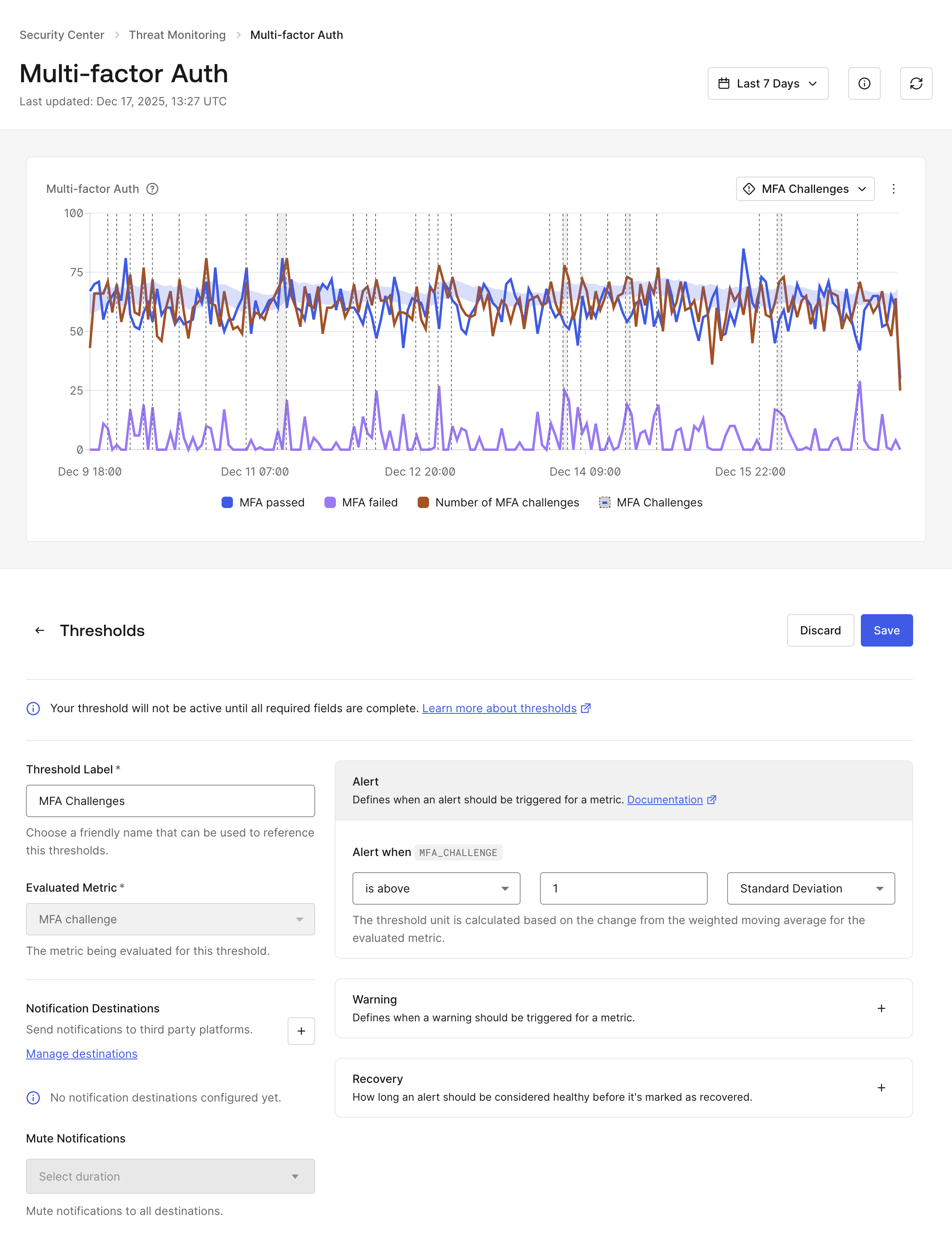 A second screenshot of our Security Center Thresholds product