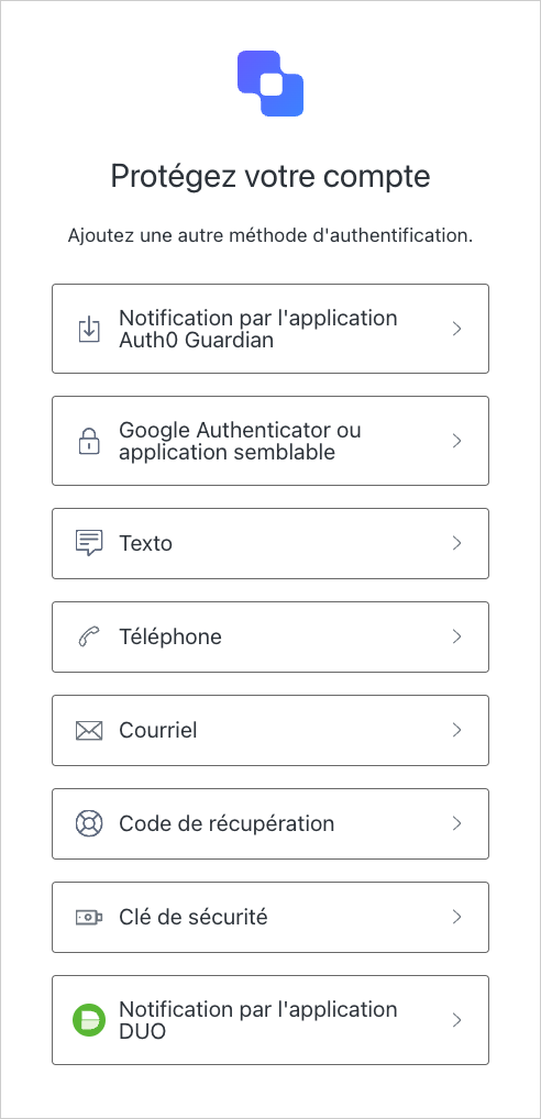 Show Multi-factor Authentication options end user view