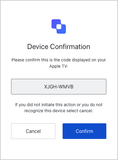 Auth0 Flows Device Authorization sample confirmation prompt directing the user to confirm the code
