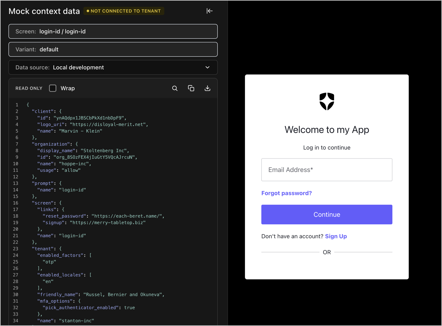 Inspecteur de contexte Universal Login
