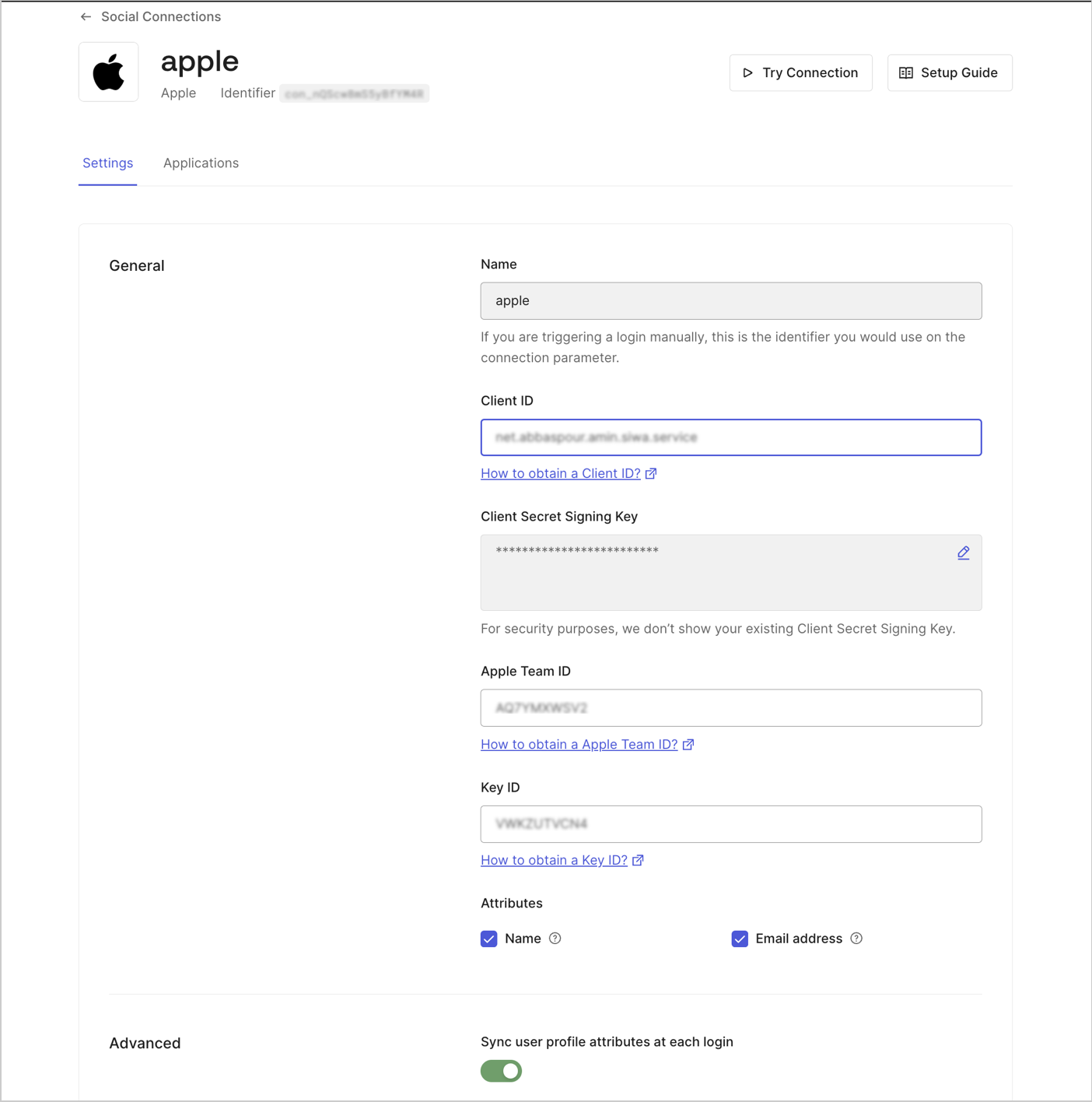 Apple Social Connection Settings