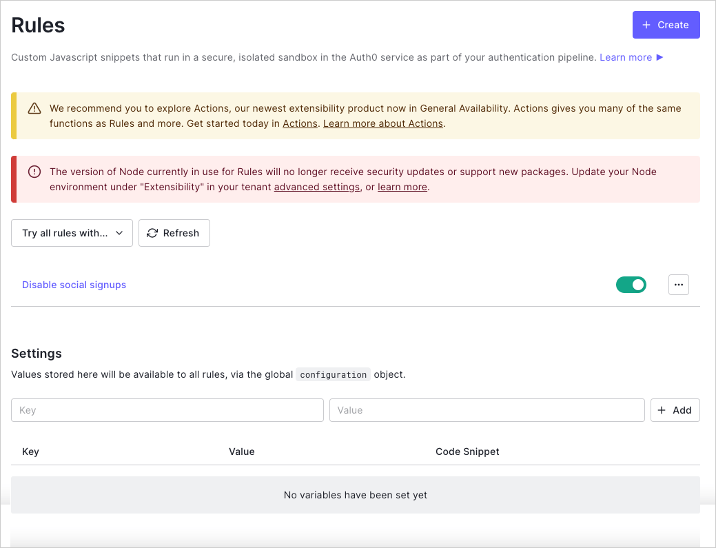 Dashboard - Auth Pipeline - Rules