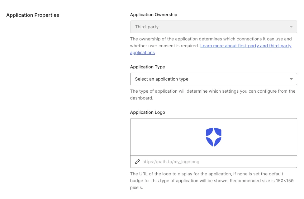 Dashboard Applications Application Settings Tab Application Properties
