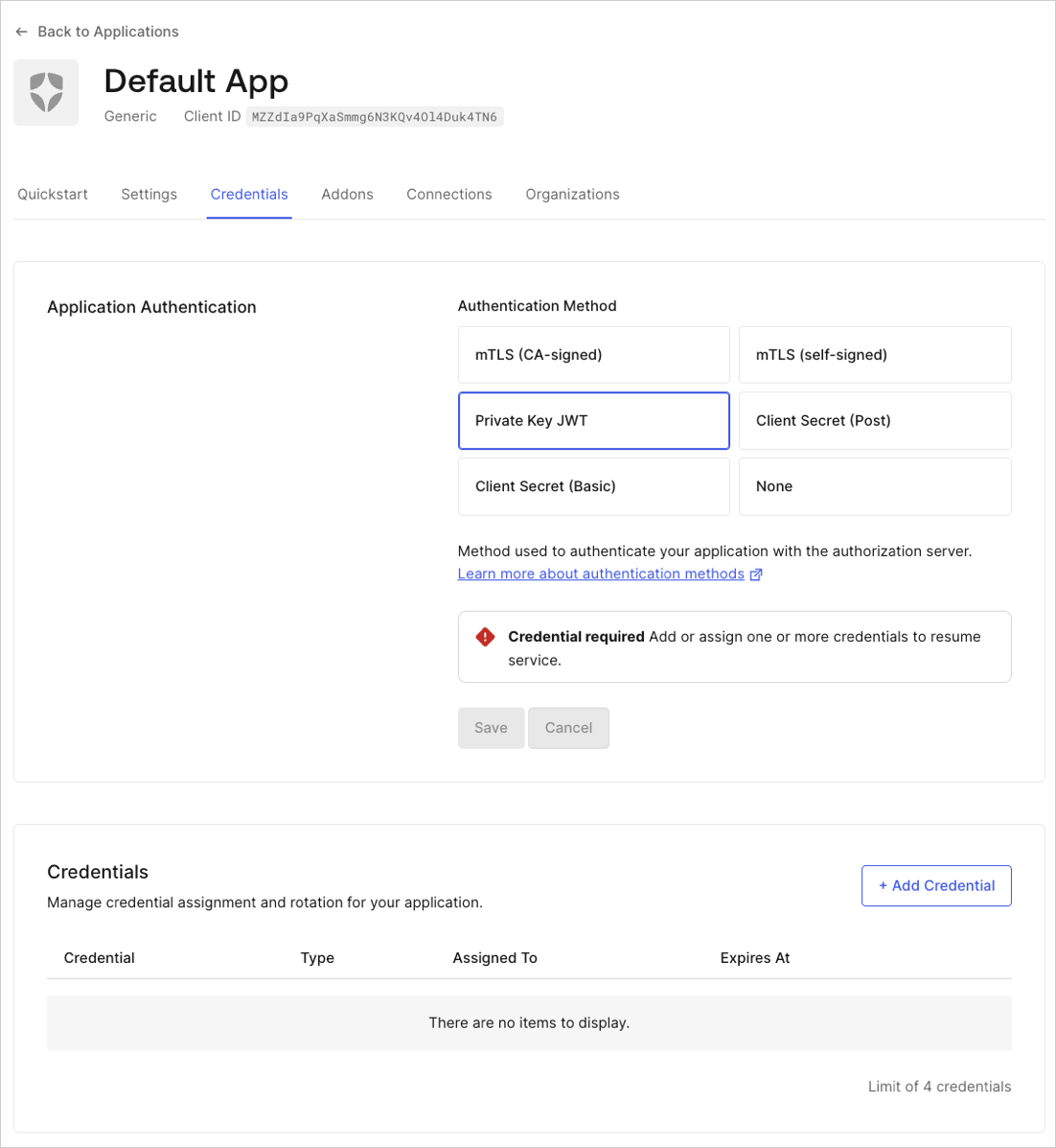 Configure Private Key JWT Authentication - Auth0 Dashboard instructions