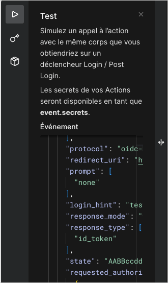 Éditeur de code d’actions : panneau Test Runner