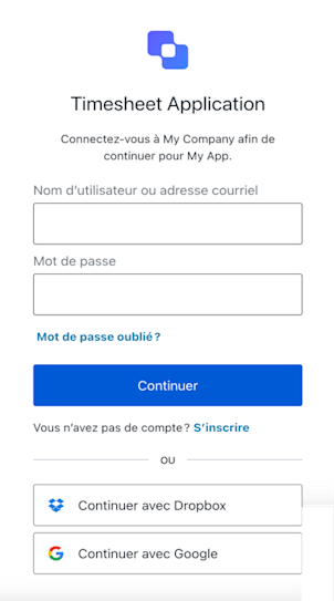 Example timesheets application login screen