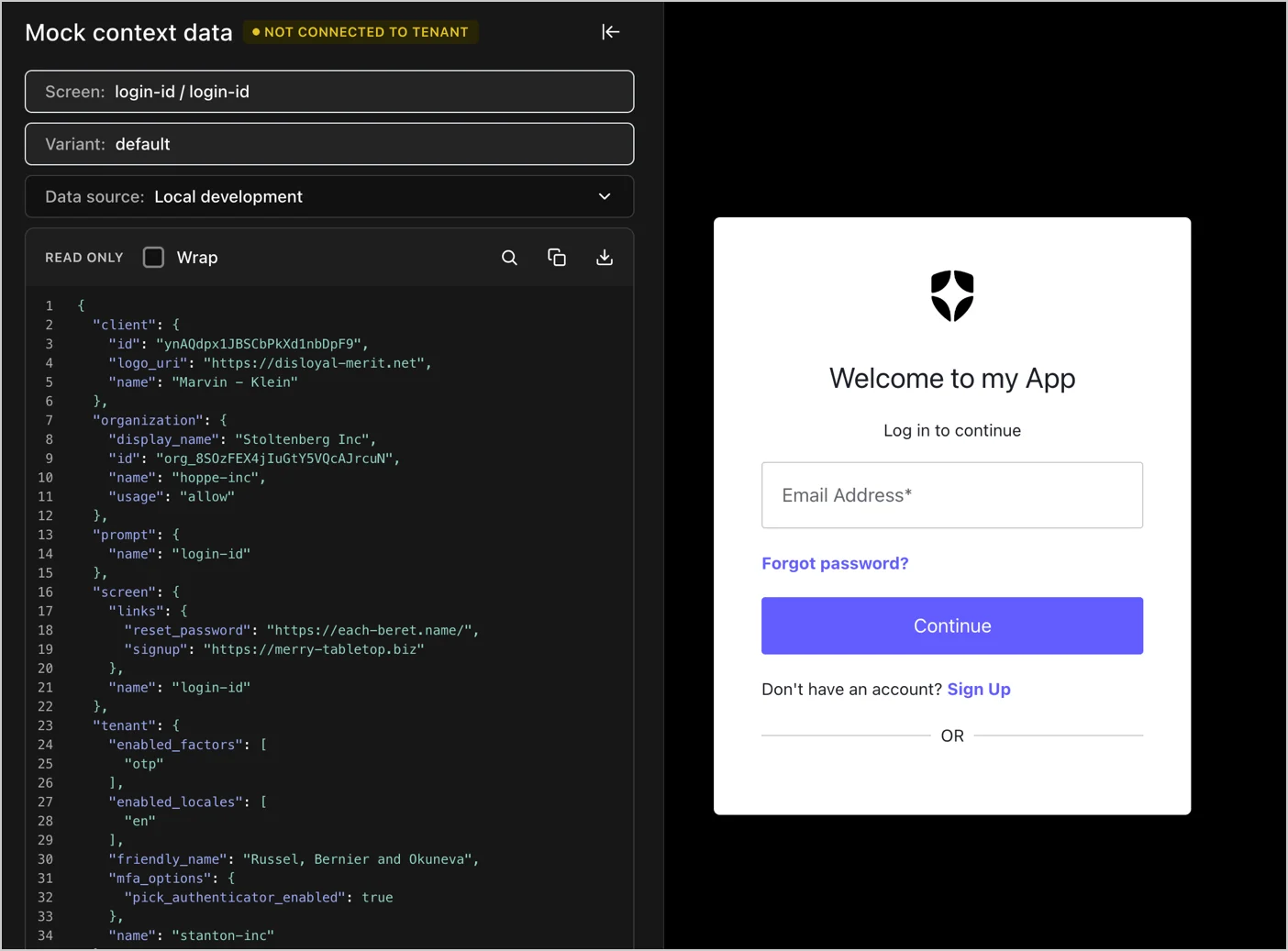 Inspecteur de contexte Universal Login