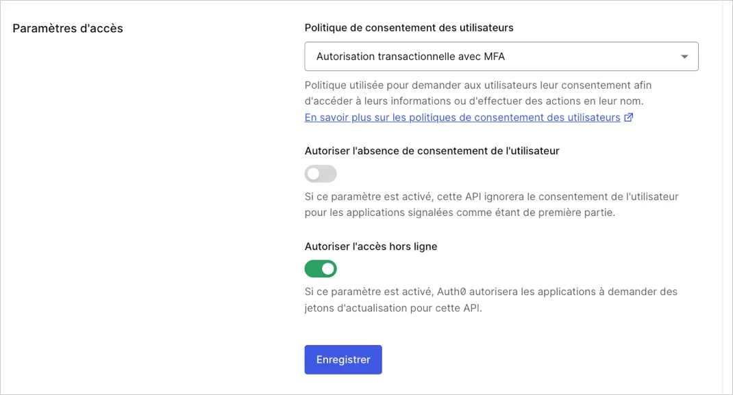 Dashboard > Applications > APIs > Settings > Access Settings