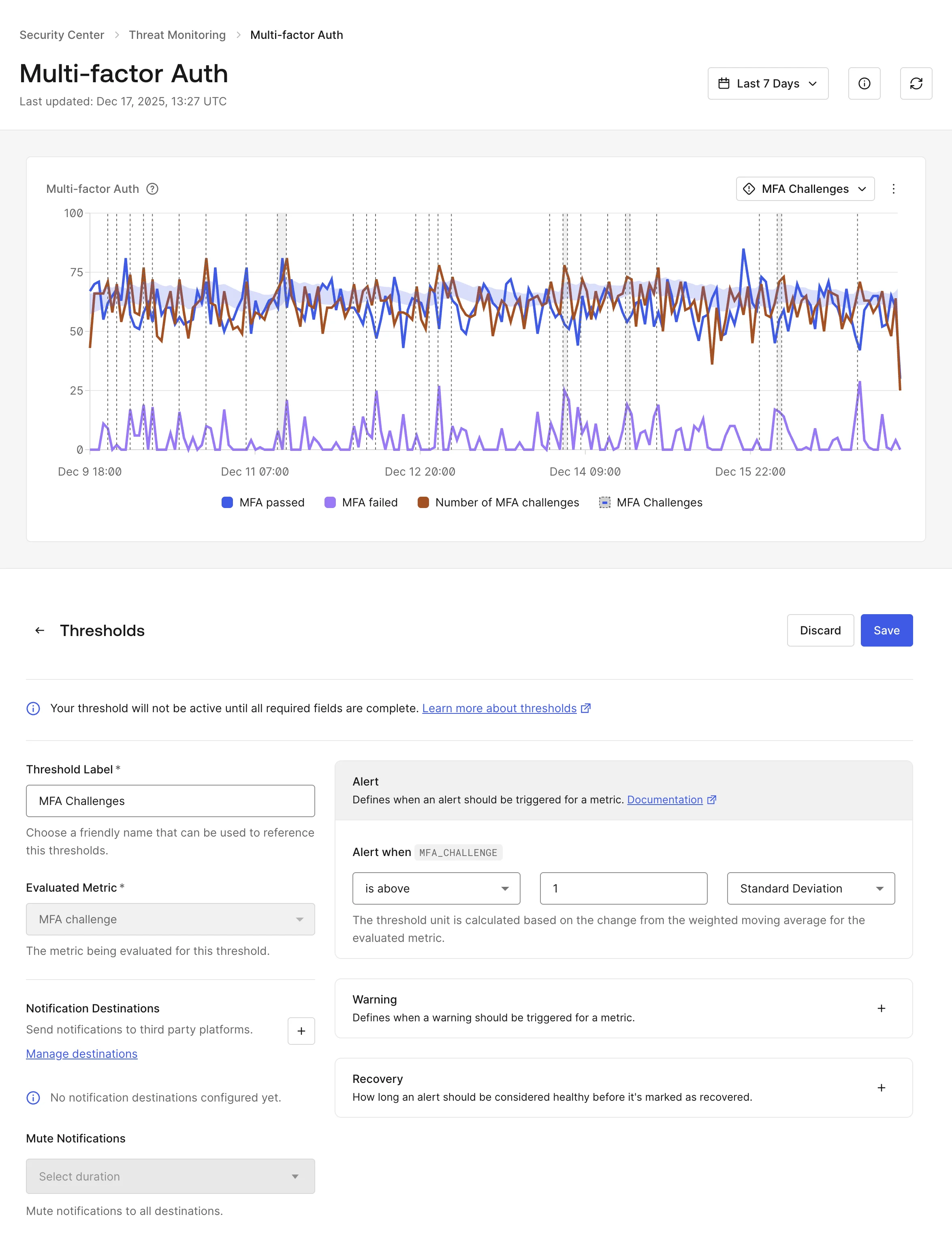 A second screenshot of our Security Center Thresholds product