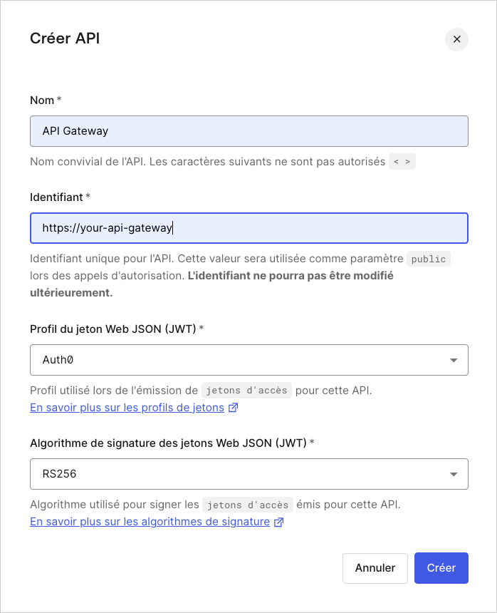 Dashboard – Créer API – Passerelle AWS API