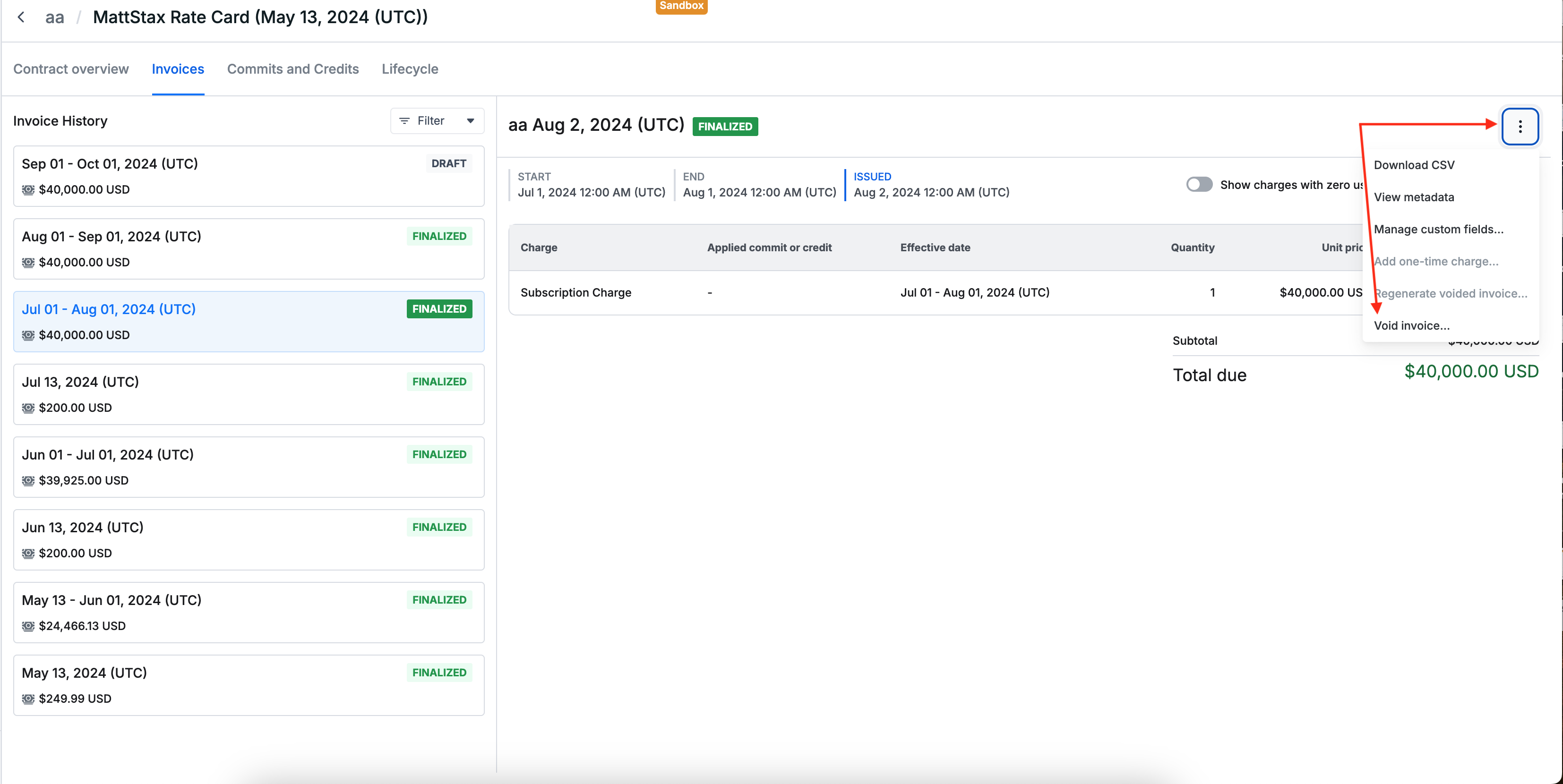Void invoice screenshot