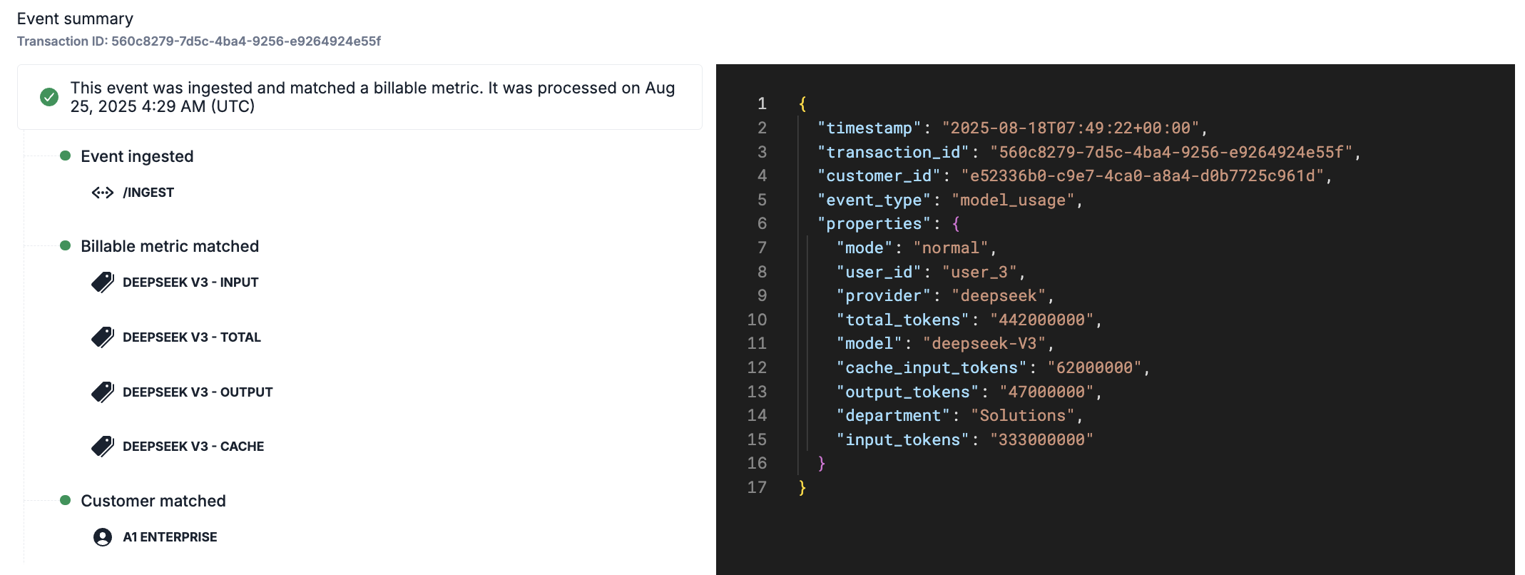 Event summary in Metronome UI