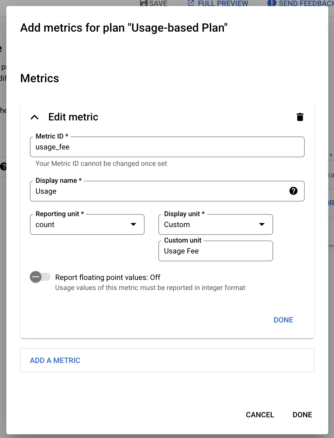 GCP metric configuration