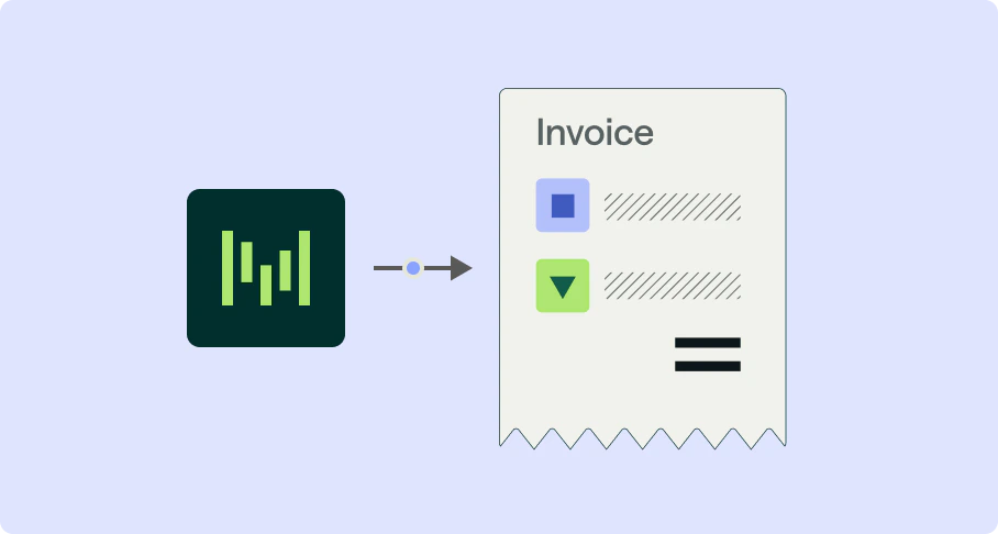 Metronome logo pointing at an invoice