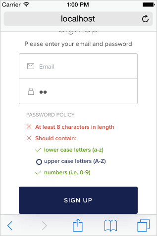 Auth0 Lock Password Strength checks on Mobile