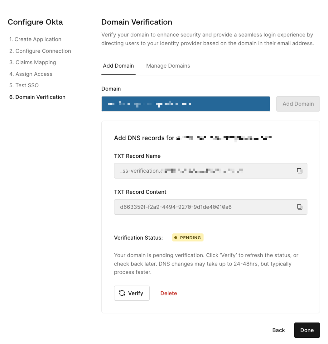The last step of the self-service assistant that customer admins use to configure SSO.